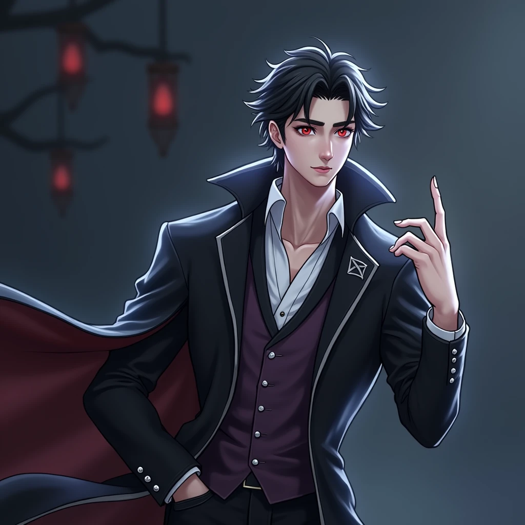 create a realistic young Korean vampire, black hair hair style, tall and muscular