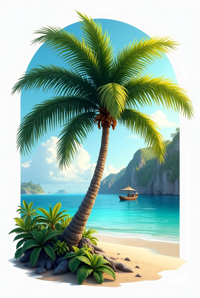 Realistic Logo with a palm tree on an island