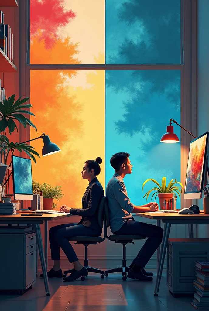 create an image that highlights both subjects separately Office Automation and Art Education