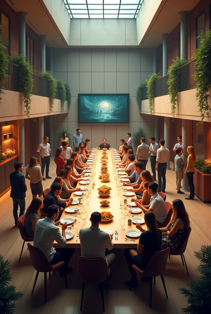 Create a large people feeder with climate, television, chairs and a large table