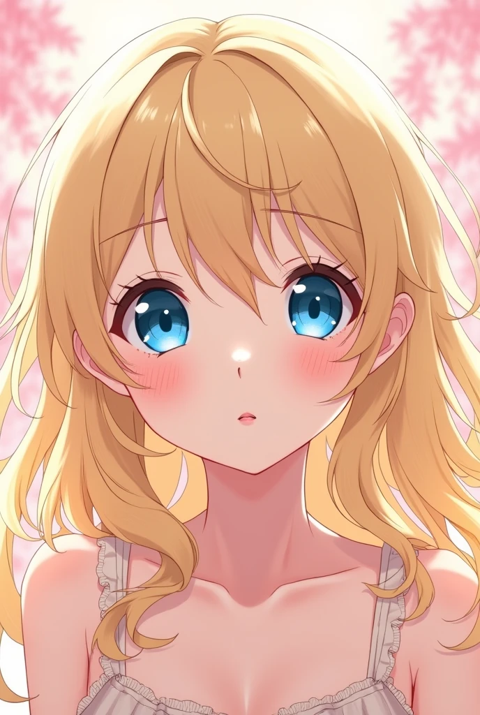 Anime blonde hair girl blue eyes and pink