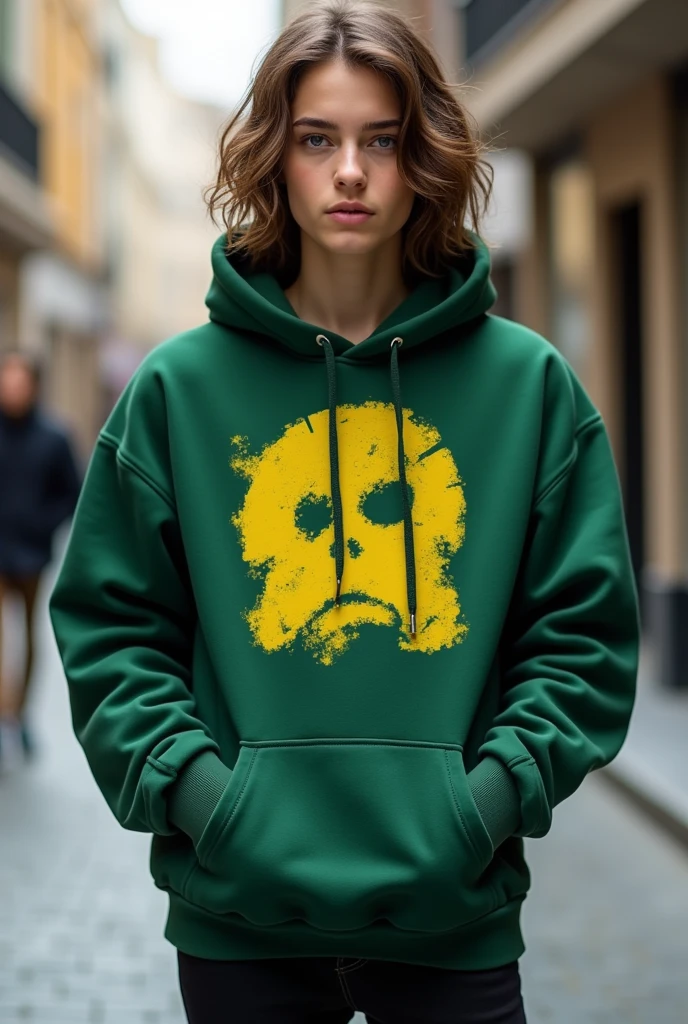 Yellow Print on dark green colour hoodie designs