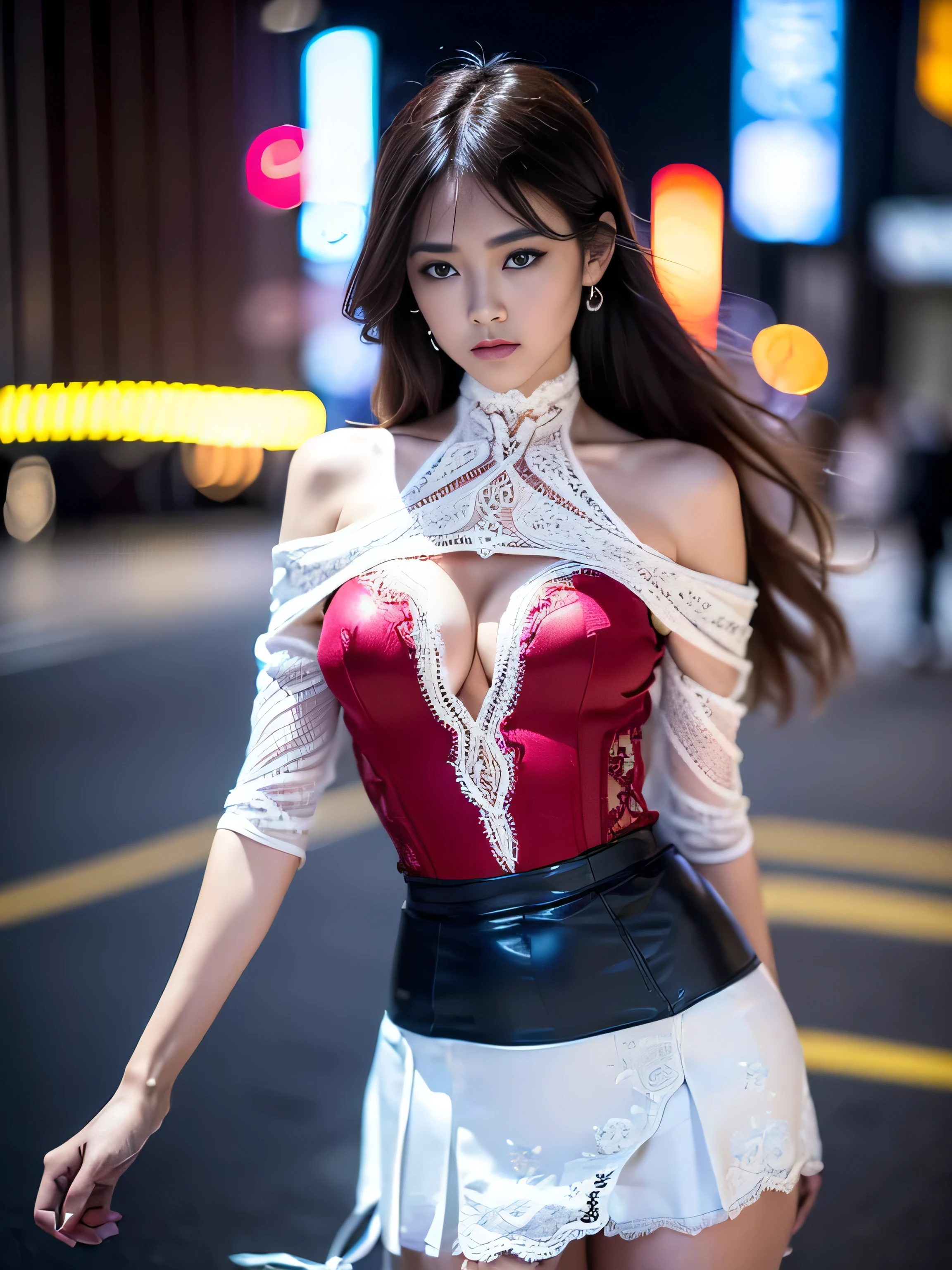 (((The most beautiful woman in a perfectly tailored outfit in a given situation))), (((one rule is the golden ratio and white balance))), ((always draw hands and fingers correctly)), dress a beautiful girl with a perfect figure in something nice, made of available materials ((silk), (canvas, nylon), (latex laced), ((lacy)), leather, ((((jewelry)))), steel, chains, chainmail, bracelets, pendants, earrings, everyday items)), ((Use any technique, any style, any outfit, Sew, ((embroider)),choose the color of your eyes, hair and even hairstyles)),(((eye color, hair color, even hairstyle, makeup))), ((experiment, combine complex, multi-layered materialperiment with Armor and delicate materialperiment with the entire palette of colors and shadowasterpiece: 1.hotorealistic: 1.37), (Realistic:1.5), (ultra_detailed, UHD:1.2), Extremely detail CG unity 8k wallpaper, depth of field, Fujicolor, (best quality), (high resolution), Attention to detail, Double eyelids, Wear an off-shoulder top, full bodyesbian, and if you want, you are standing, (back shot), lacy, lacing, ((Glamour, paparazzi taking pictures of her)), High Contrast, muted colors, long legantasy style)), ((layer cut: 1.32)), ((Brightly colored clothing)), ((Sport style)), ((Lively,Active,vivaciousness)), ((no Pantieposing thighs)), (Erotic:1.6), ((black silken skirt, (tinyskirt:1.27), no_panties, curvy)), (Look sideways, look up, look down, random expressions), (rich including decorative embroidery:1.29), (red epic lace:1.39), (sharp focus), ((very intricate design of epic bodysuits:1.42)), ((city night), (neon sign), (night),