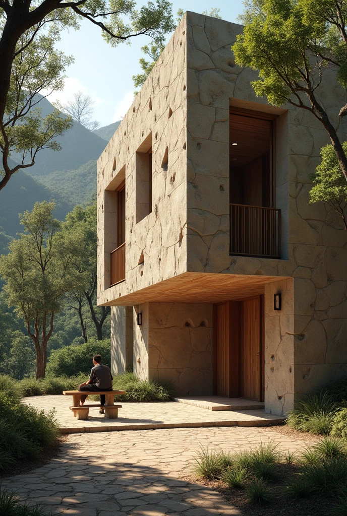 Public space or building inspired and combined with a jucumari bear that is functional and with a square morphology and natural lighting