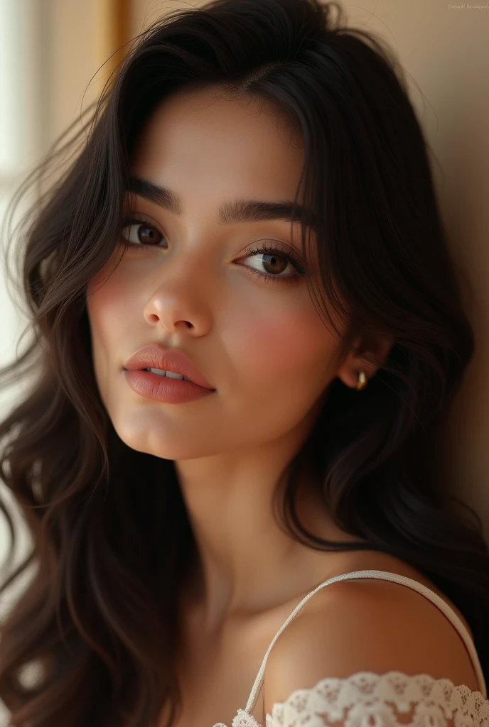 a beautiful desi girl in a white bra, stunning detailed face, beautiful eyes, long eyelashes, perfect skin, detailed lips, wavy hair, (best quality,4k,8k,highres,masterpiece:1.2),ultra-detailed,(realistic,photorealistic,photo-realistic:1.37),intricate details,high definition,sharp focus,physically-based rendering,vivid colors,warm lighting,portrait