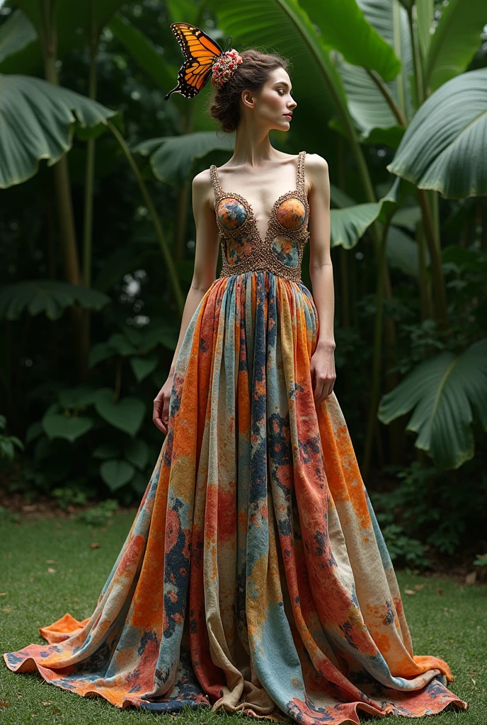 Create a dress with recycled fabrics that represents the butterfly Parides proneus