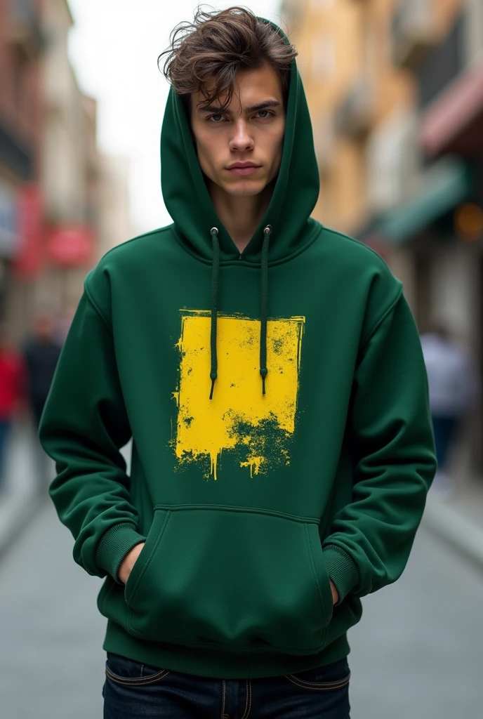 Yellow Print on dark green colour hoodie designs