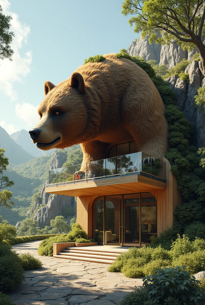 Public space or building inspired and combined in a jucumari bear that is functional and with good morphology and natural lighting