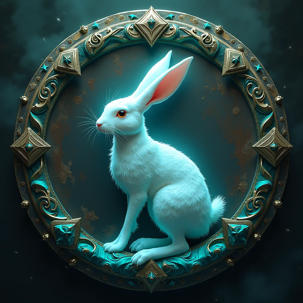 Seal of a clan called EKN in the center with a mythical rabbit and its main color is #00FFFF