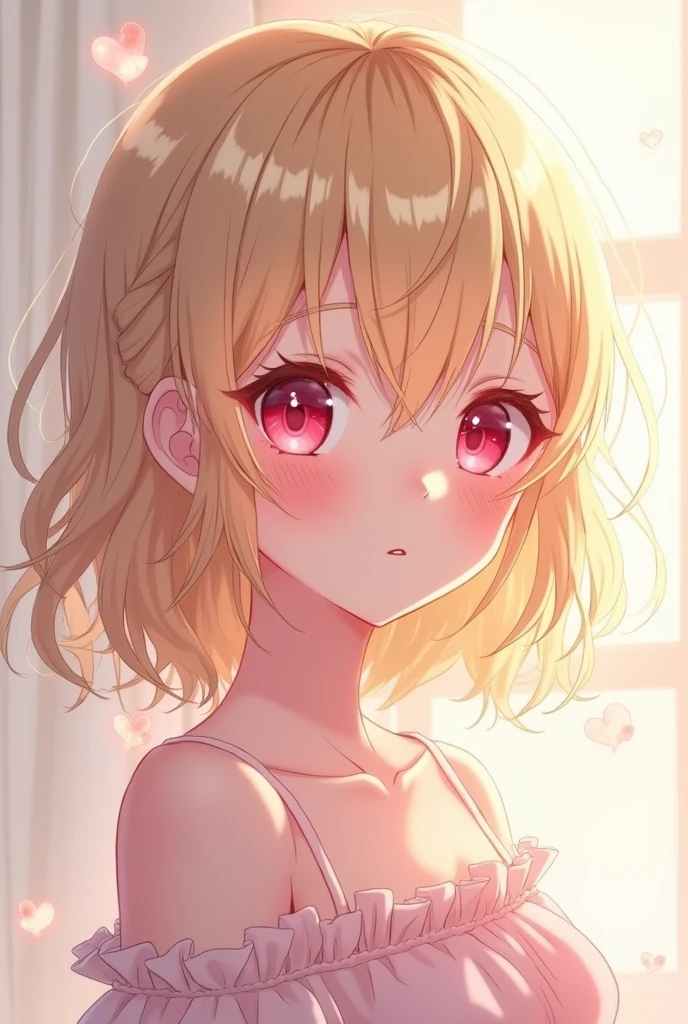 Anime girl pink eyes blonde hair pretty uwu~