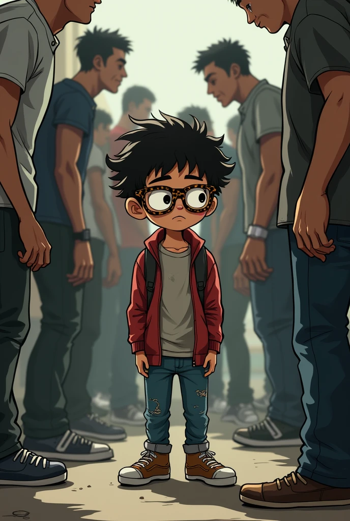 Leonardo (13 year old boy NERDOLA VERY VERY NERDOLA NERD) white and wears leopard print glasses, is cross-eyed and is being bullied