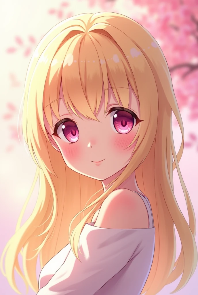 Anime girl pink eyes blonde long hair pretty cute uwu~ kawaii