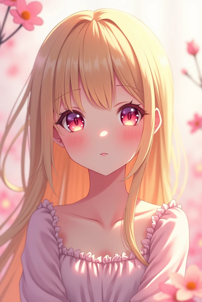 Anime girl pink eyes blonde long hair pretty cute uwu~ kawaii