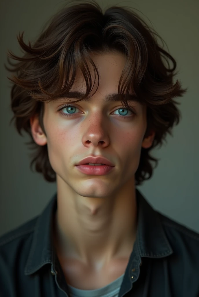 age boy with blue eyes and long hair 