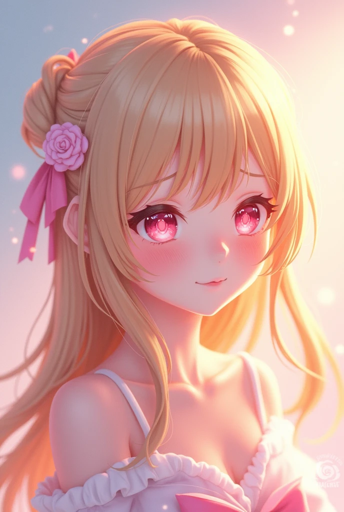 Anime girl pink eyes blonde long hair pretty cute uwu~ kawaii