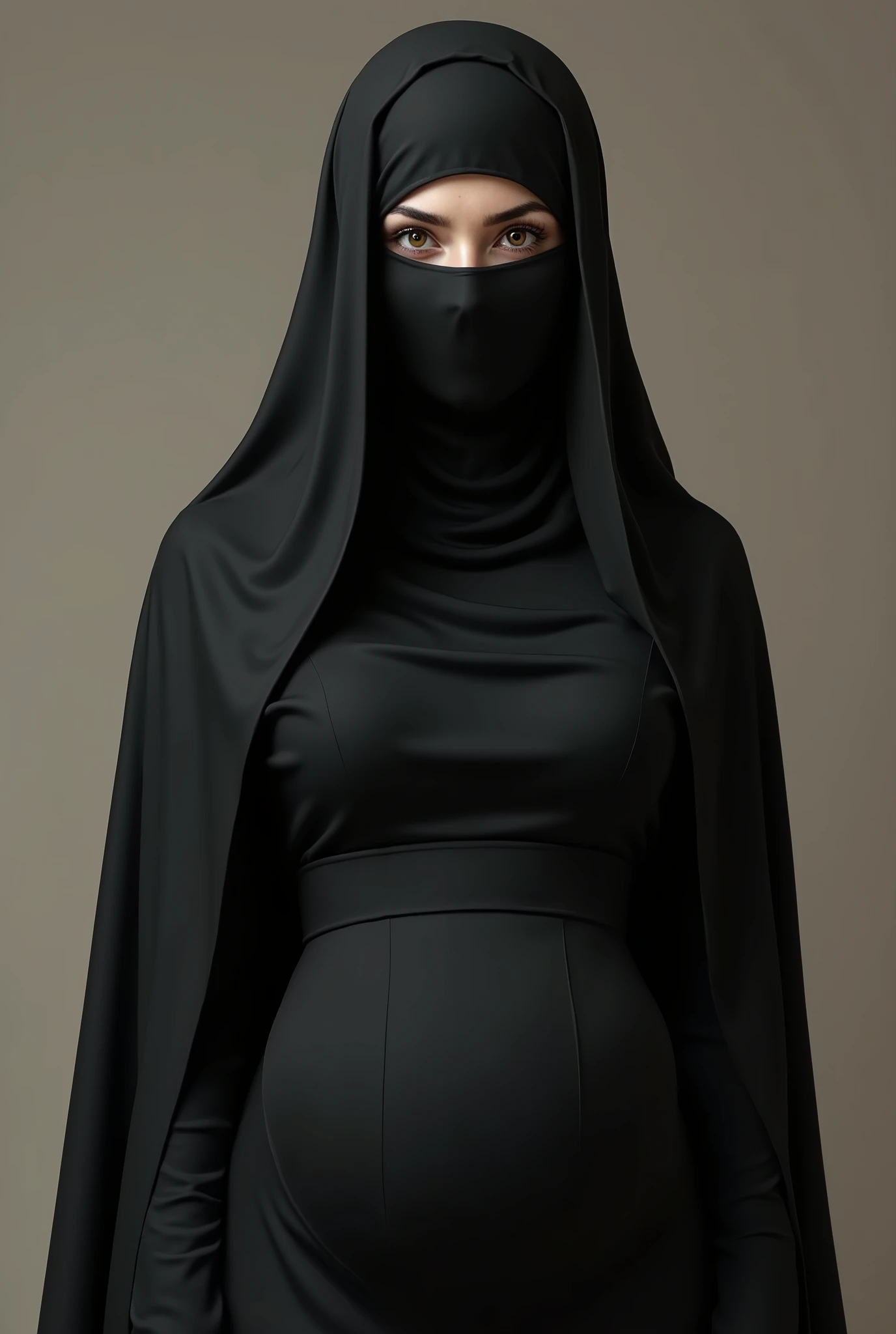 Girl in niqab with covered face and big breasts