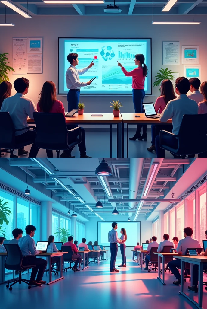 create two images Educational and artistic office automation 
