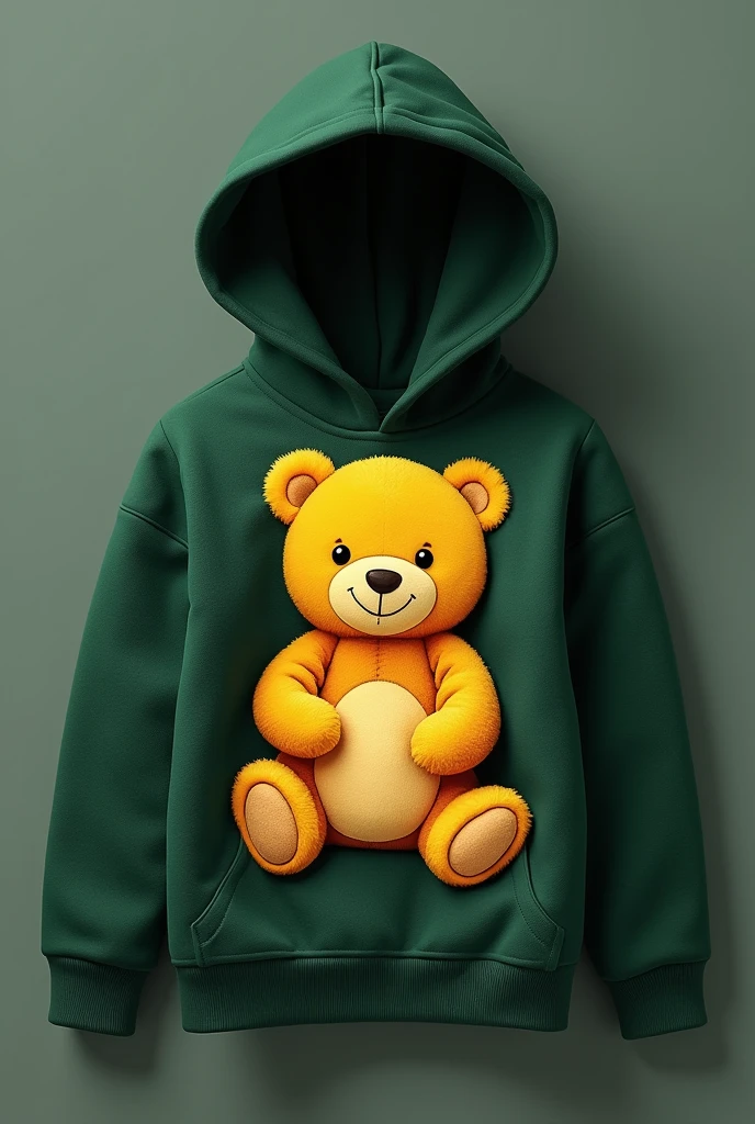 Yellow small Teddy bear Print on dark green colour hoodie designs