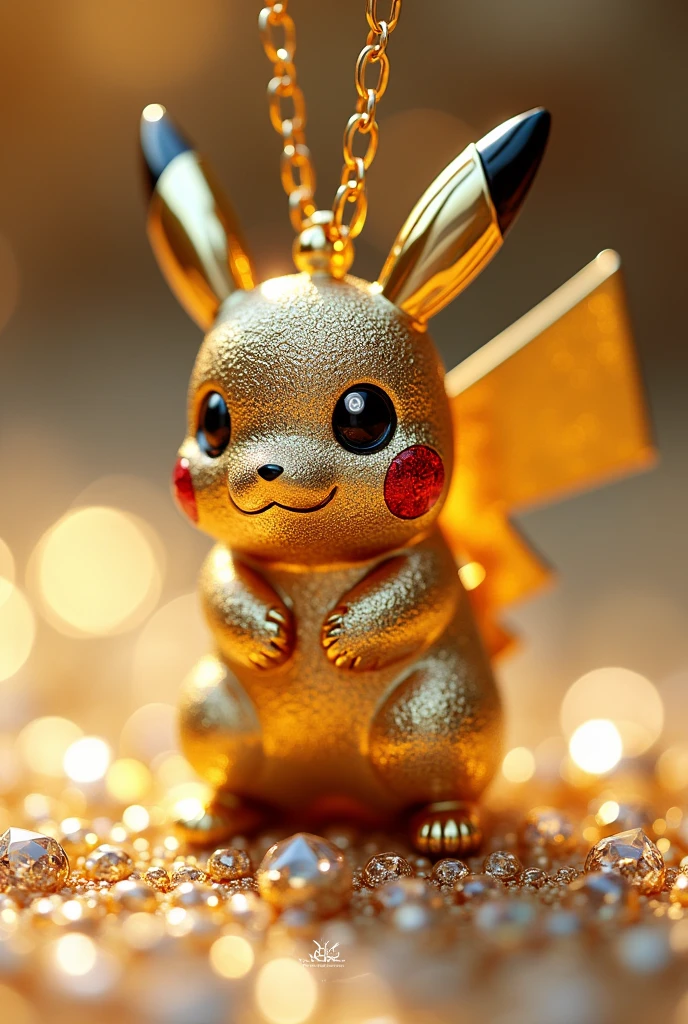 Pendent of pikachu in gold and diamonds