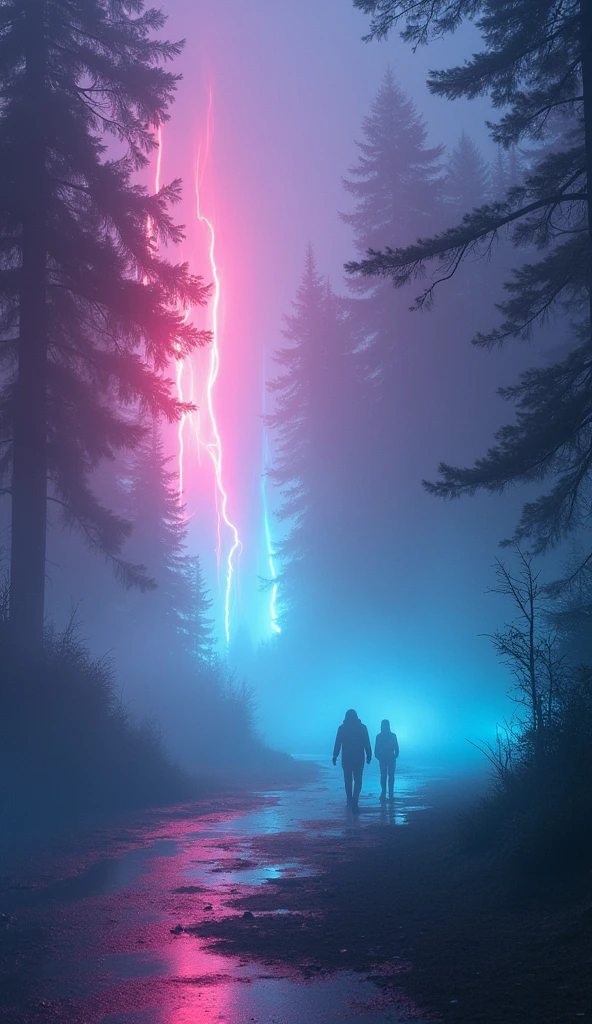 The mystical fusion of aurora and mist, Holographic coating, Neon glare reflections, Mysterious Transparency, Absurd aesthetics
