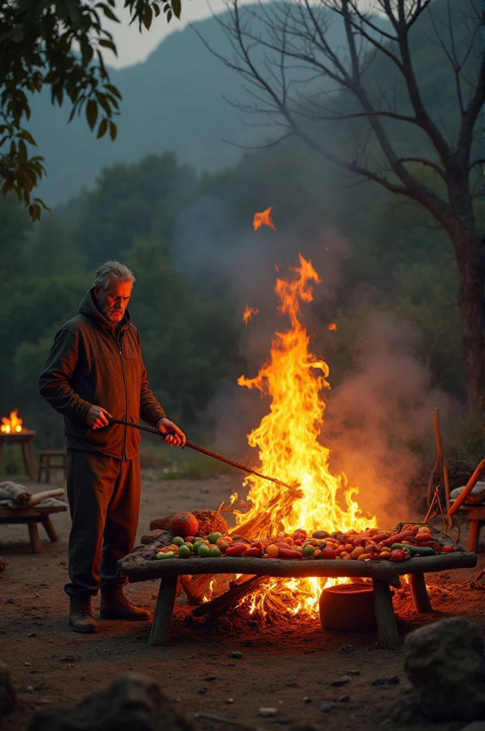 Fire cooking vegetable 