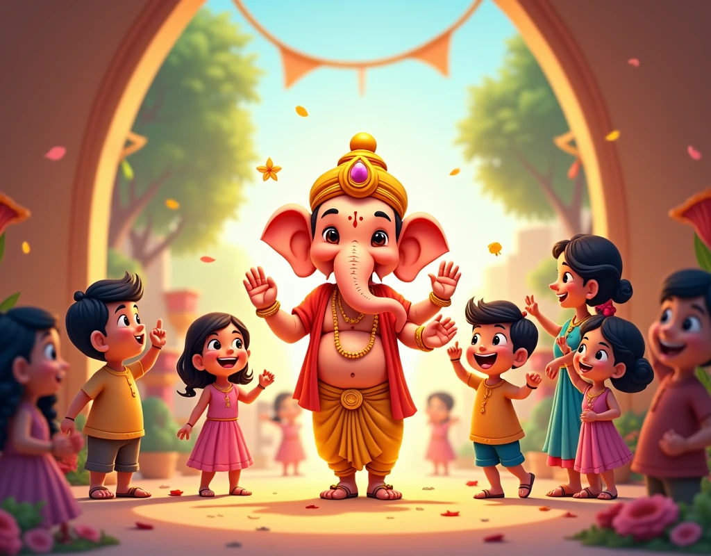 Cute Ganpati bappa blessings people cartoon