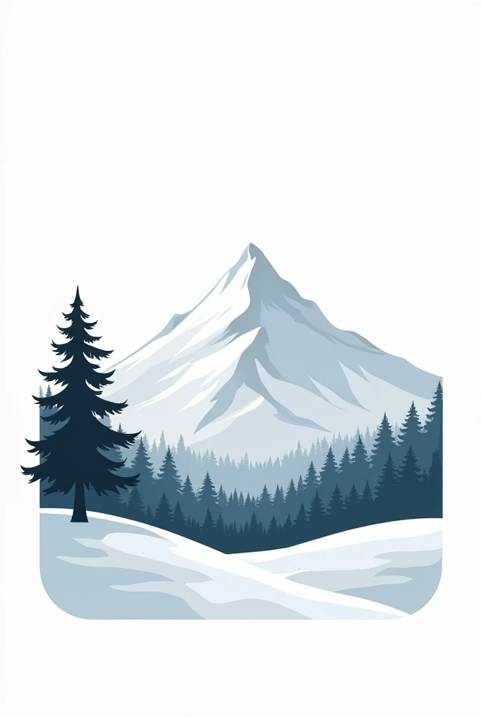 (Sticker),White background,(in Square), winter mountain with pine tree, ,Simple, Ultra detailed, Detailed drawing, vectorised, Silhouette, 8K, professional sticker design, Flat design, Vector lines, Sticker, Full-HD