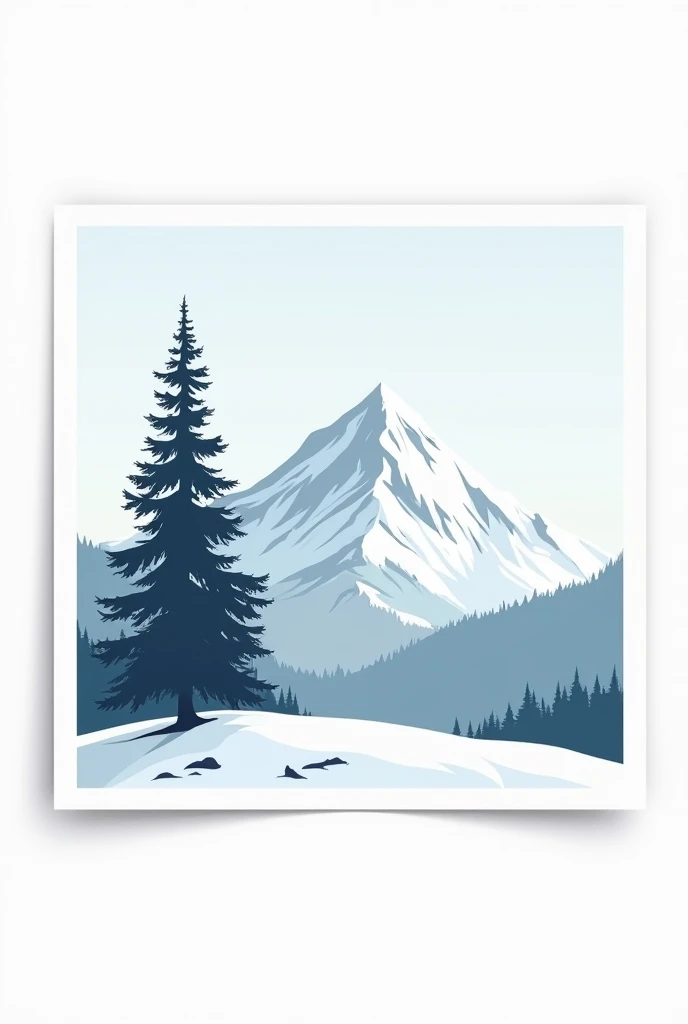 (Sticker),White background,(in Square), winter mountain with pine tree, ,Simple, Ultra detailed, Detailed drawing, vectorised, Silhouette, 8K, professional sticker design, Flat design, Vector lines, Sticker, Full-HD