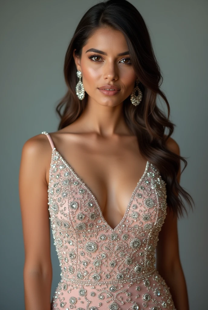 Indian beautiful Pombal Create a photo by hiding diamonds all over the body A beautiful dress full photo All colored diamonds