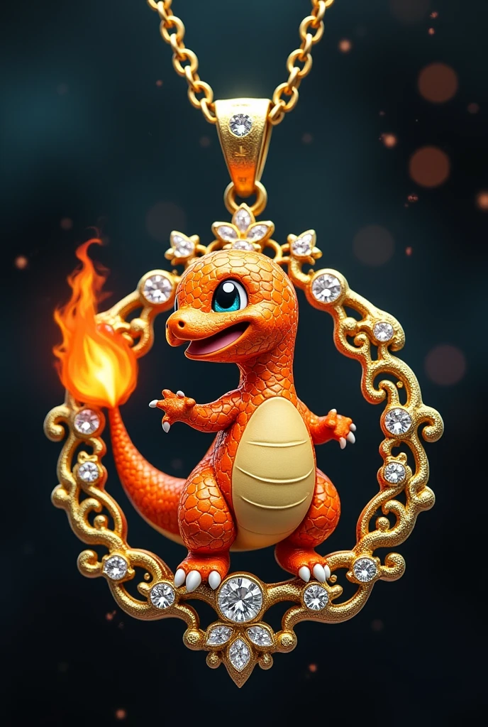 Pendent of charmander in gold and diamonds