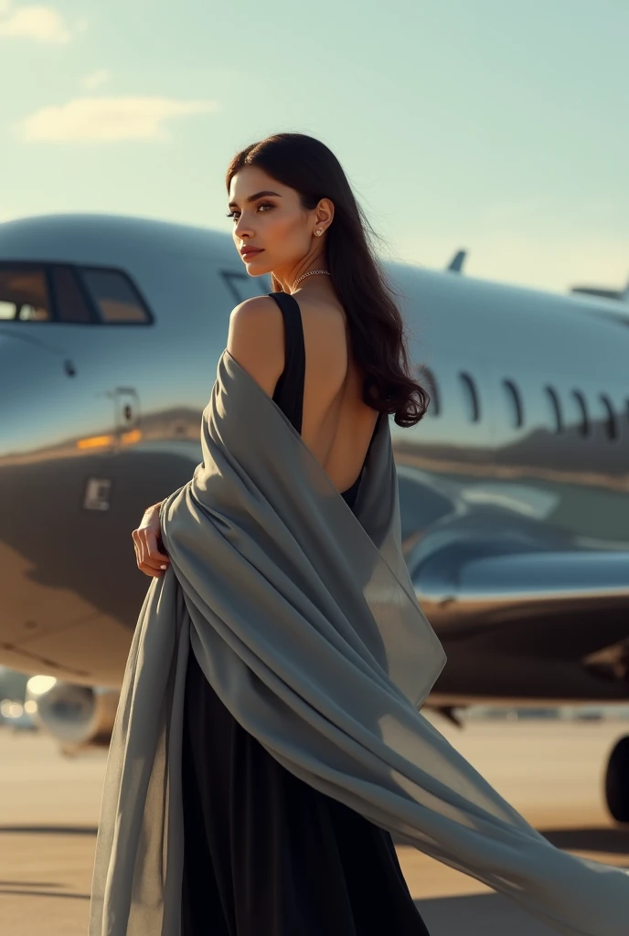 Plane shine silk duppta in gray color women wear in black color dress