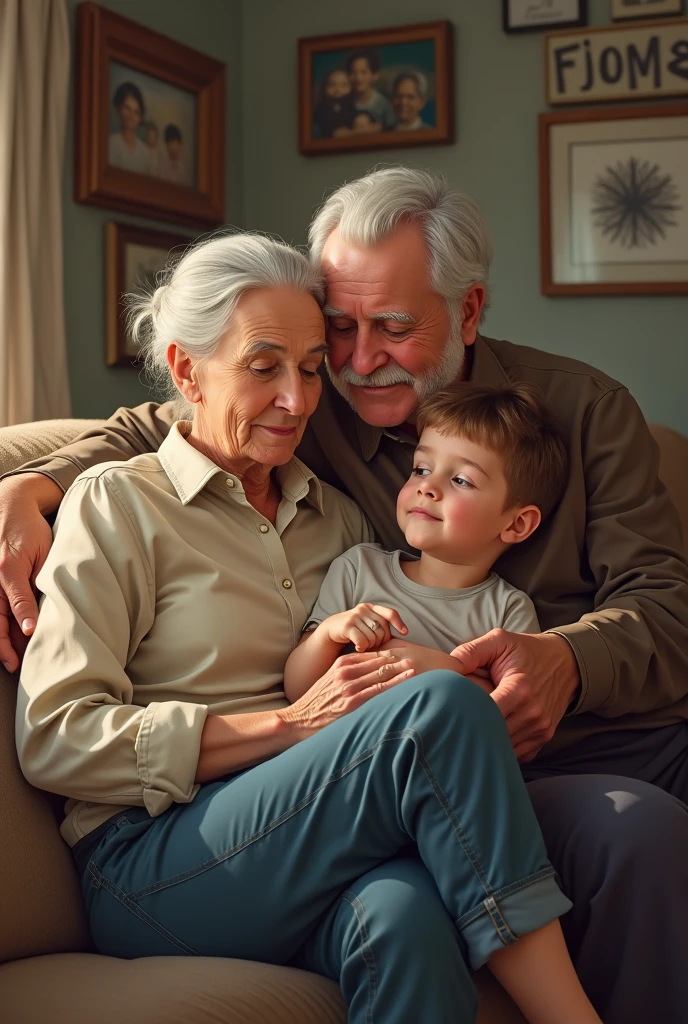 Let&#39;s illustrate the following scene, a 30 year old adult man sits on his parents&#39; lap, who are an elderly couple. Here we are illustrating the full nest syndrome.

