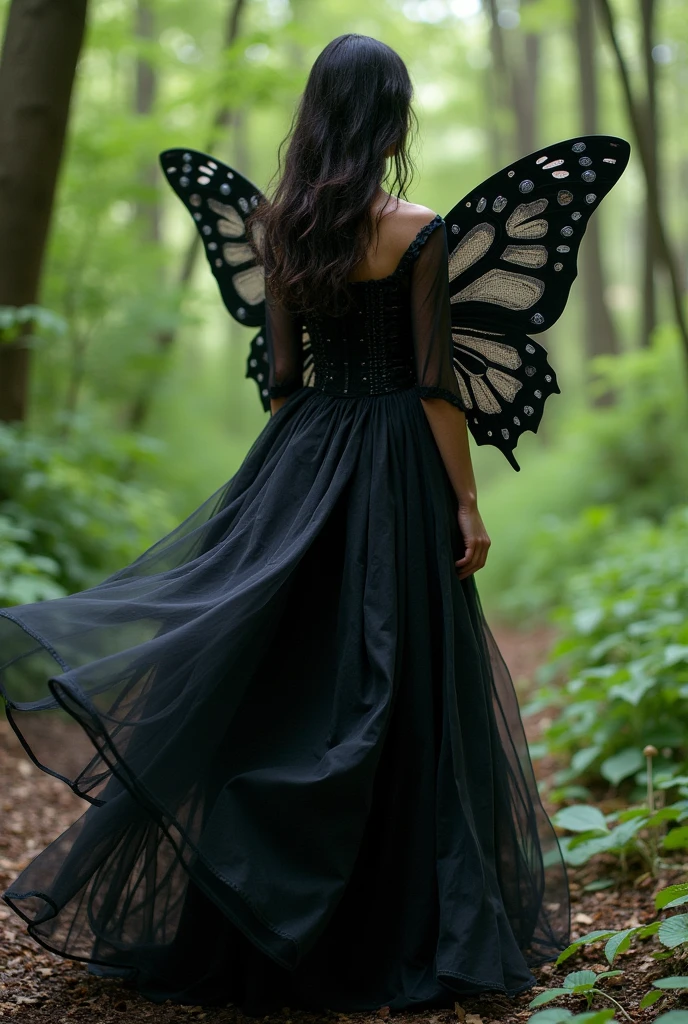 Create a recyclable dress, that represents a black butterfly