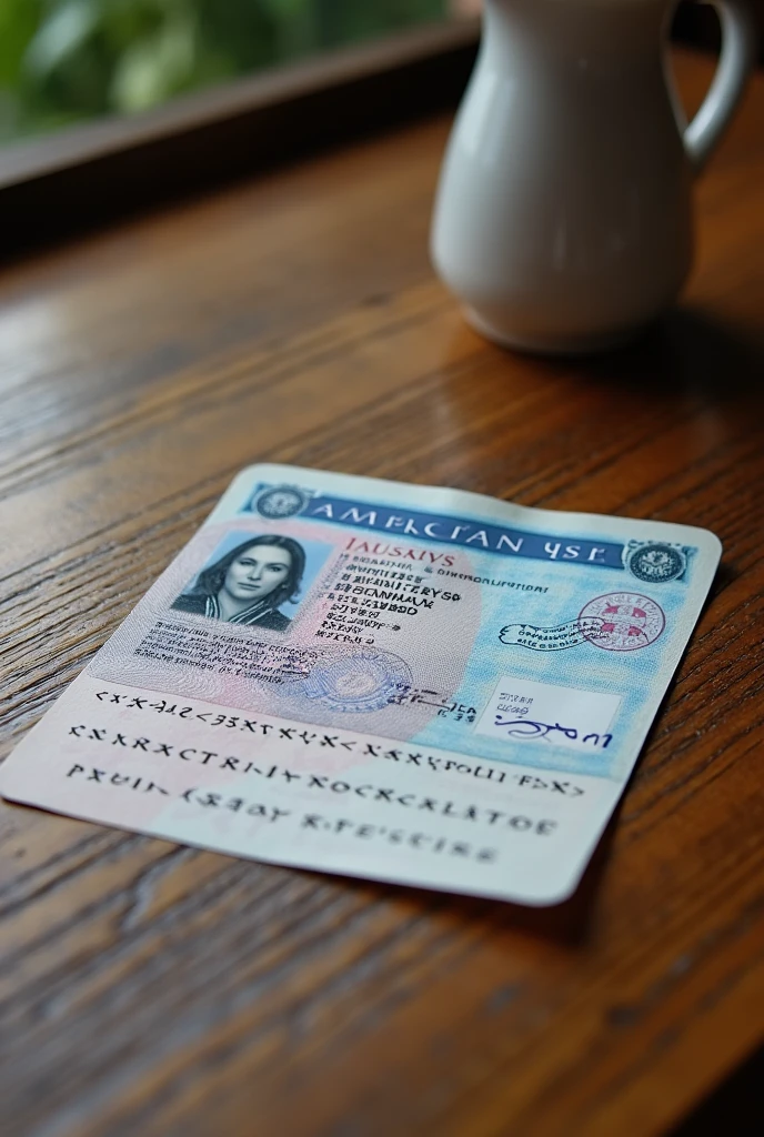 An American visa on a wooden table