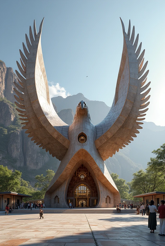 Public space or building inspired by an Andean condor that is functional and with good morphology and natural lighting but that does not lose the shape of the Andean condor