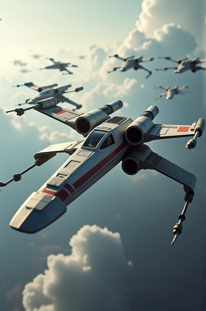 Transit of floating ships in the shape of the Star Wars X-Wing ships video loop