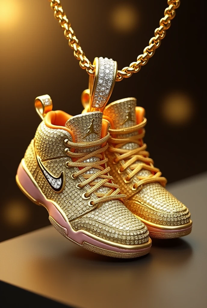 Pendent of jordan shoes gold and diamond