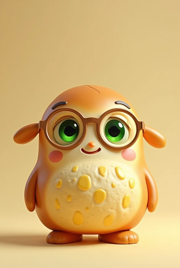 fat cheese bread with green eyes and glasses