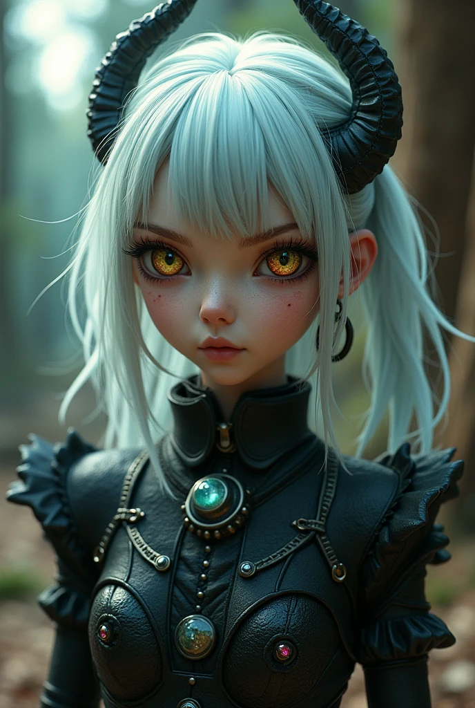 cos: strong and pale Eyes: Eyes of vibrant and unconventional color, like ruby red or a gradient of gold and green, with vertical or oddly shaped pupils, like a spiral.hairs: hairs com uma cor não natural, like silver white or black with blue threads1.4,