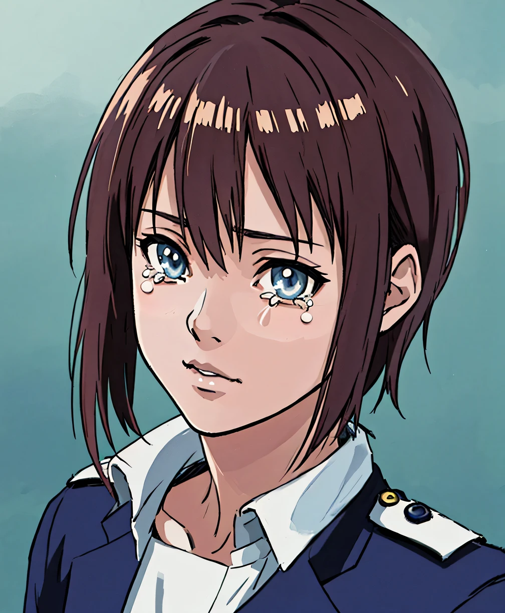 (Highest quality,4K,8k,High resolution,Tabletop:1.2), Very detailed, (Realistic,photoRealistic,photo-Realistic:1.37),((Portraiture)),Shorthair girl, Heartbreaking,sad,Tears in my eyes,cry,Tears,She is in uniform,Beautiful and beautiful eyes, Beautiful lip detail, Very detailed eyes and face,Long eyelashes, Realistic anime 3D style, Smooth anime CG art, Digital rendering by Makoto Shinkai, Moe anime art style, photoRealistic rendering of an anime girl, Shinkai Makoto style, Cute anime girl visuals, Realistic young anime girl, Fan art of, Works by anime artists&#39;studio.