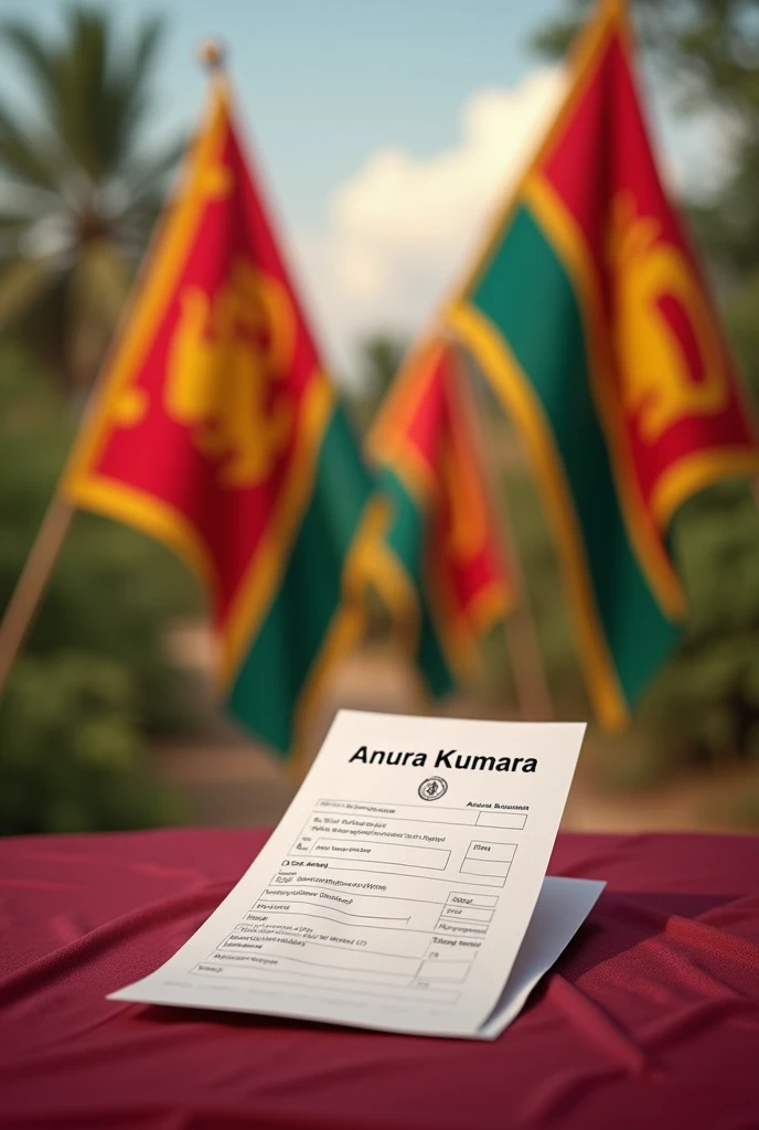 Sri lankan election.Lankan flags.ballot sign is compas.ballot name is anura kumara.theam colour is marron.
