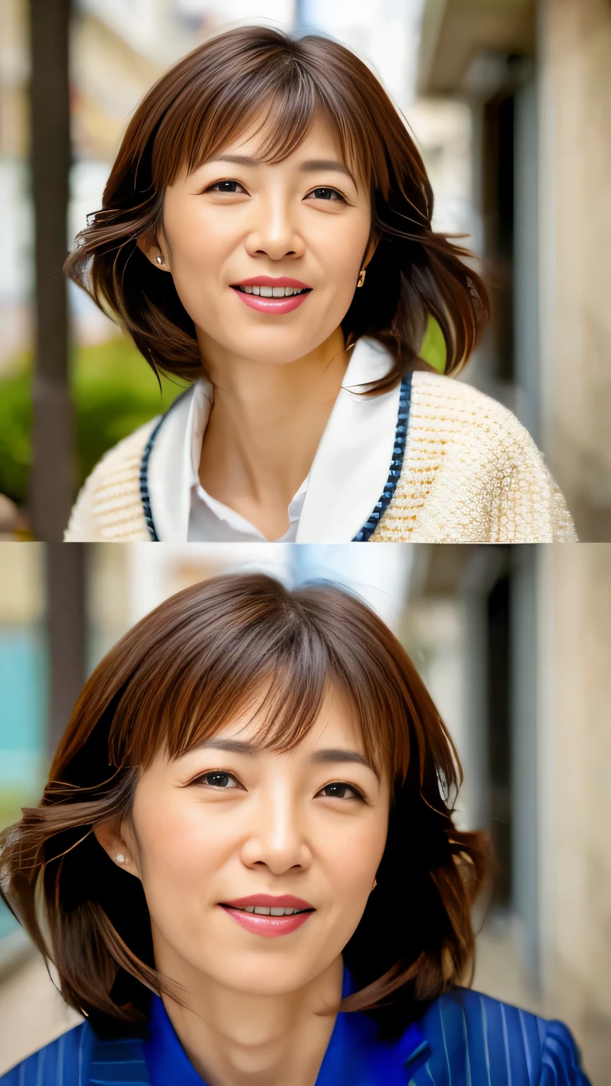 Browsing Caution, ((Highest quality)), ((8k)), ((masterpiece: 1.3)), (Perfect looks), (Photorealism: 1.6),
(A woman standing in a love hotel room), Japanese women, (40 years old), Married women, ((Realistic skin texture: 1.8)),
(Fine wrinkles that appear all over the skin: 1.3), (Dullness: 1.1), (Unmoisturized skin: 1. 2)、(Facial wrinkles:0.9)、
(Wrinkles around the eyes:1.2)、double eyelid、Lower eyelid furrow、(Tears:0.9)、Eyes are looking at me、
Smile with your lips slightly open、(Dimples:1.2)、Gorgeous Short Haircuts、
(High quality fabric, Office Lady Suits:1.1)、(Cowboy Shot:1.4)、Leaning forward、In the city、
(Front view)、