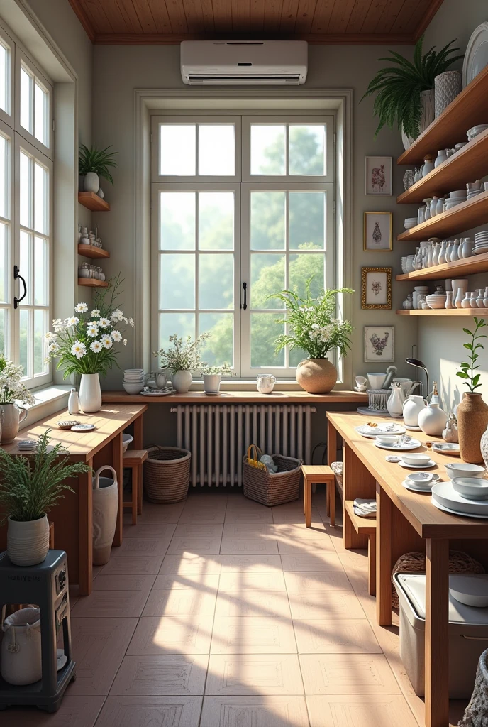 picture of bone china hobby room perspective, with some rest area and place we can do the hobby