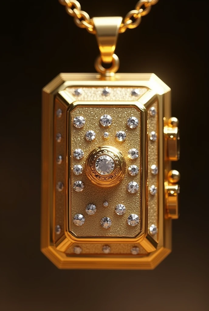 Pendent of cuboidal safe of gold and diamond