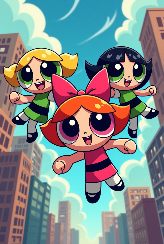 make a picture of Briggite Bozzo, Gala Montes and Karime Pindter as Bubble, Blossom and Buttercup respectively from the powerful girls