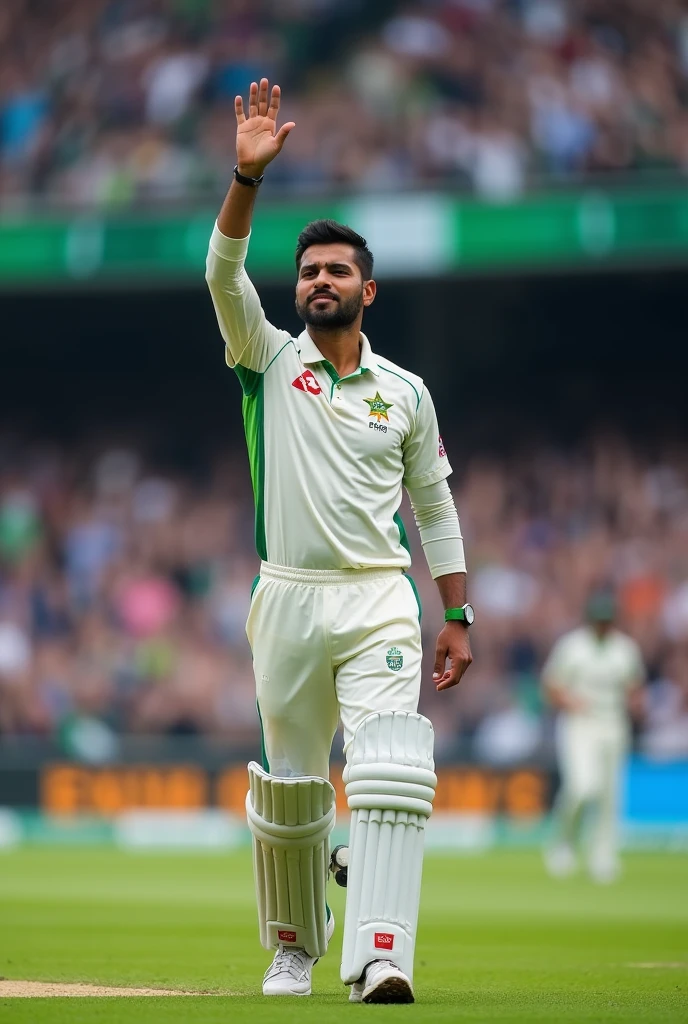 Babar Azam raising hand after picking up 5 wicket haul in Real Cricket 24