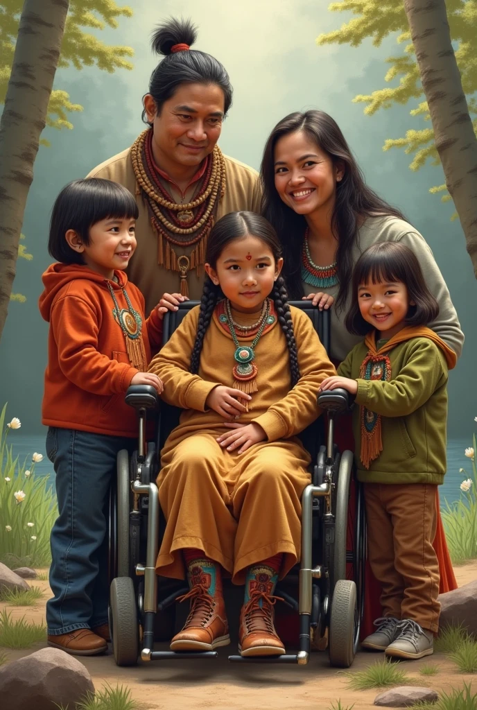 Create for me, a very specific image of INDIGENOUS PEOPLE WITH DISABILITIES, from the same family 