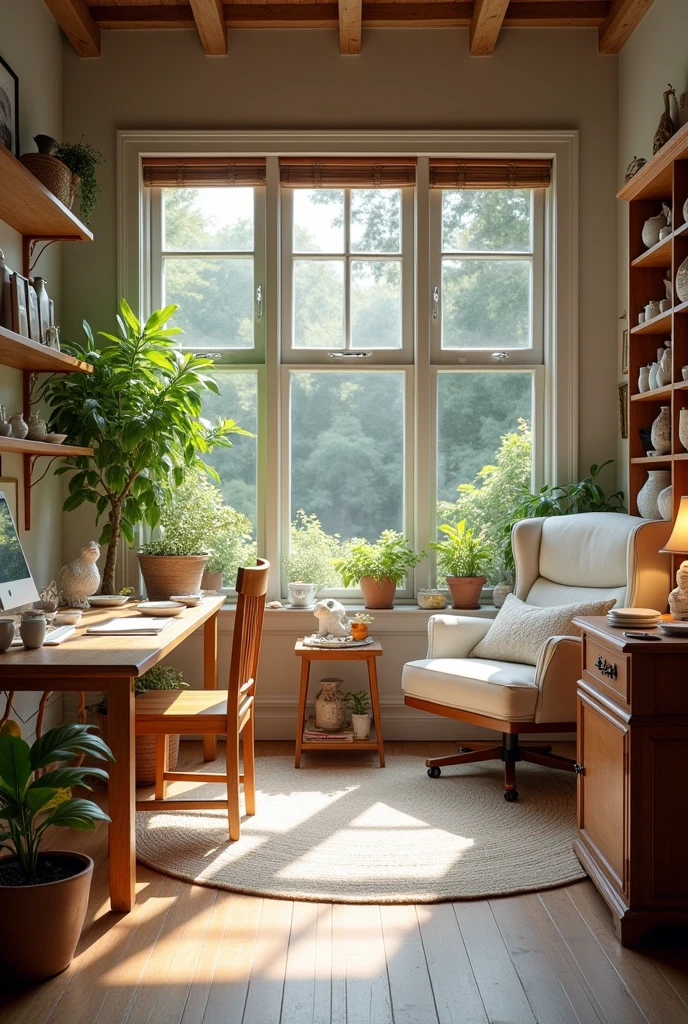 picture of bone china hobby room perspective, with some rest area contain lounge chair and place we can do the hobby