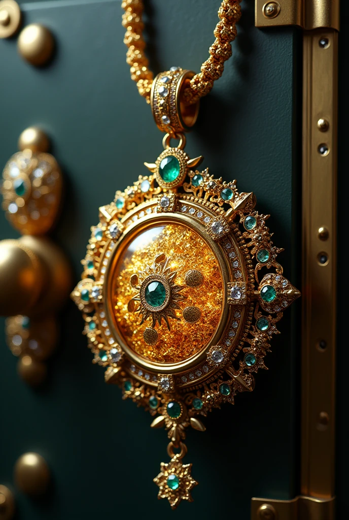 Pendent of treasure safe gold and diamonds