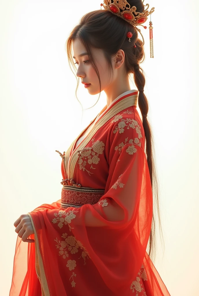 Girl, ancient chinese costume, whole body, sunlight, clear face, Clean white background, masterpiece, Super detailed, A magnificent composition, ultra high definition, high quality, Very detailed, official art, uniform wallpaper 8k, Super detailed, 32K, hairy dog, , .